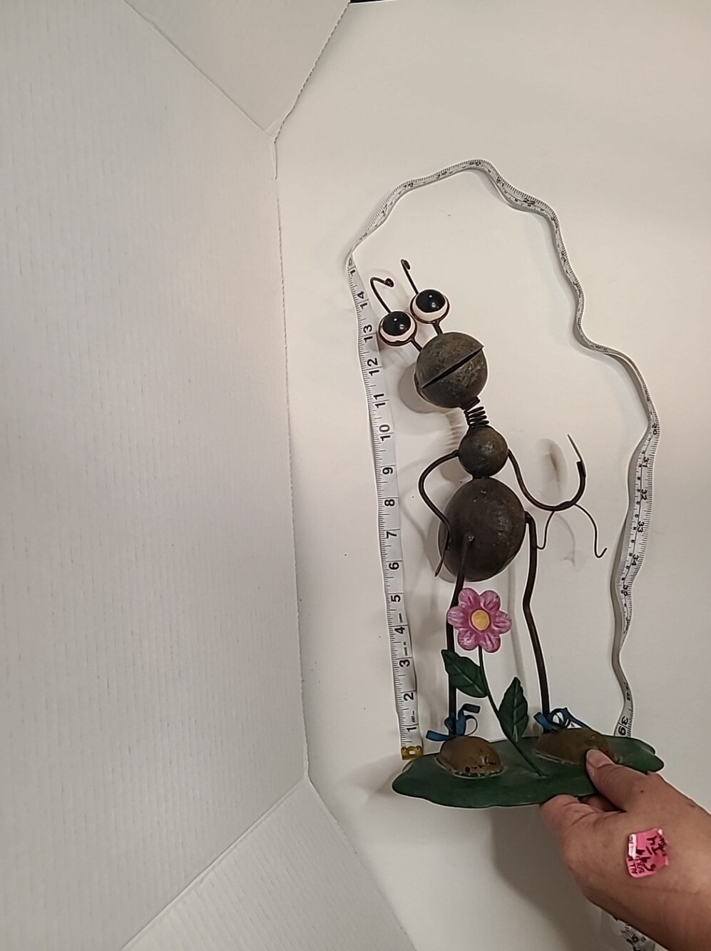 Metal Garden Ant  Decor with Pink Flower